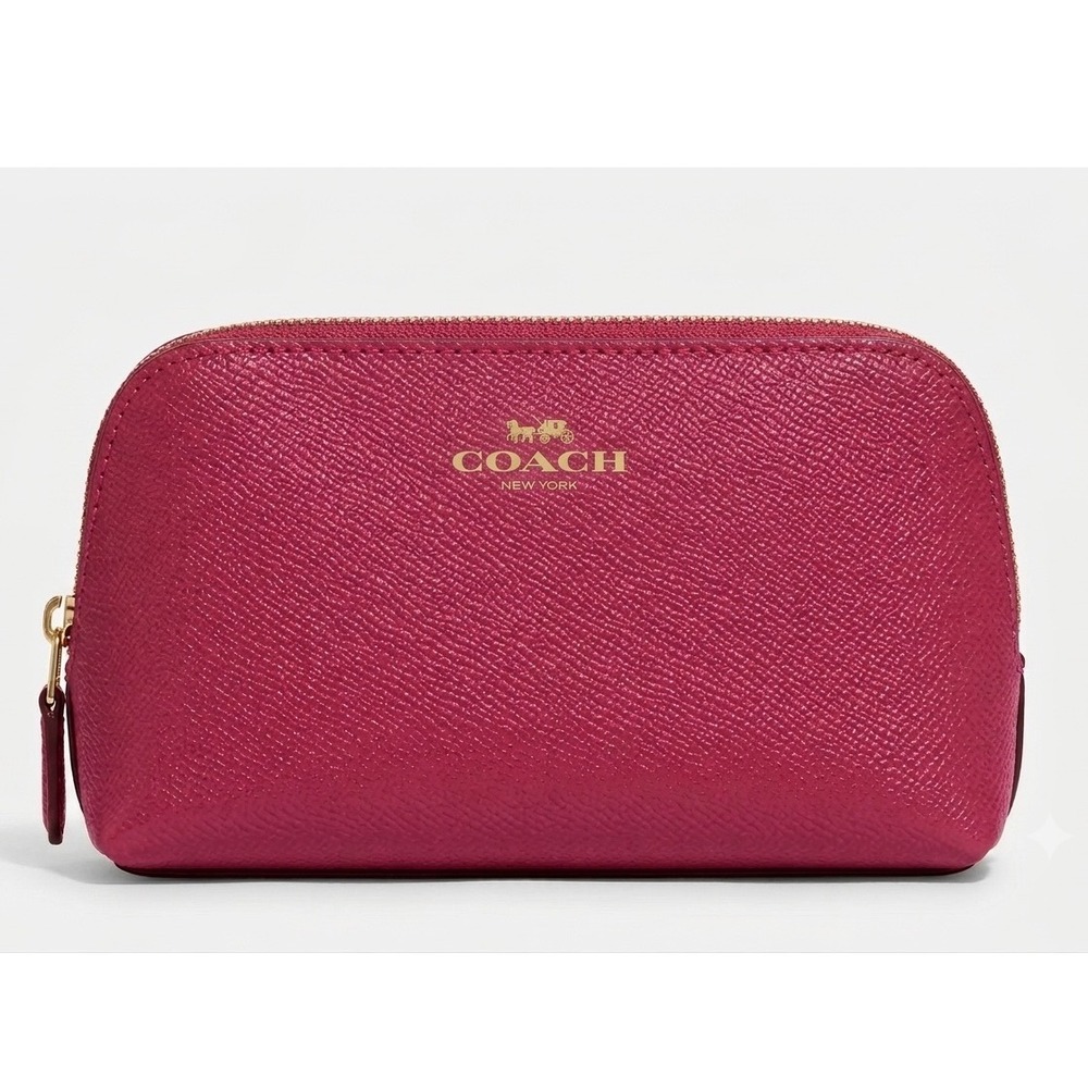 Coach Crossgrain Leather Cosmetic Case Fuchsia Pink Dome Makeup‎ Pouch Bag